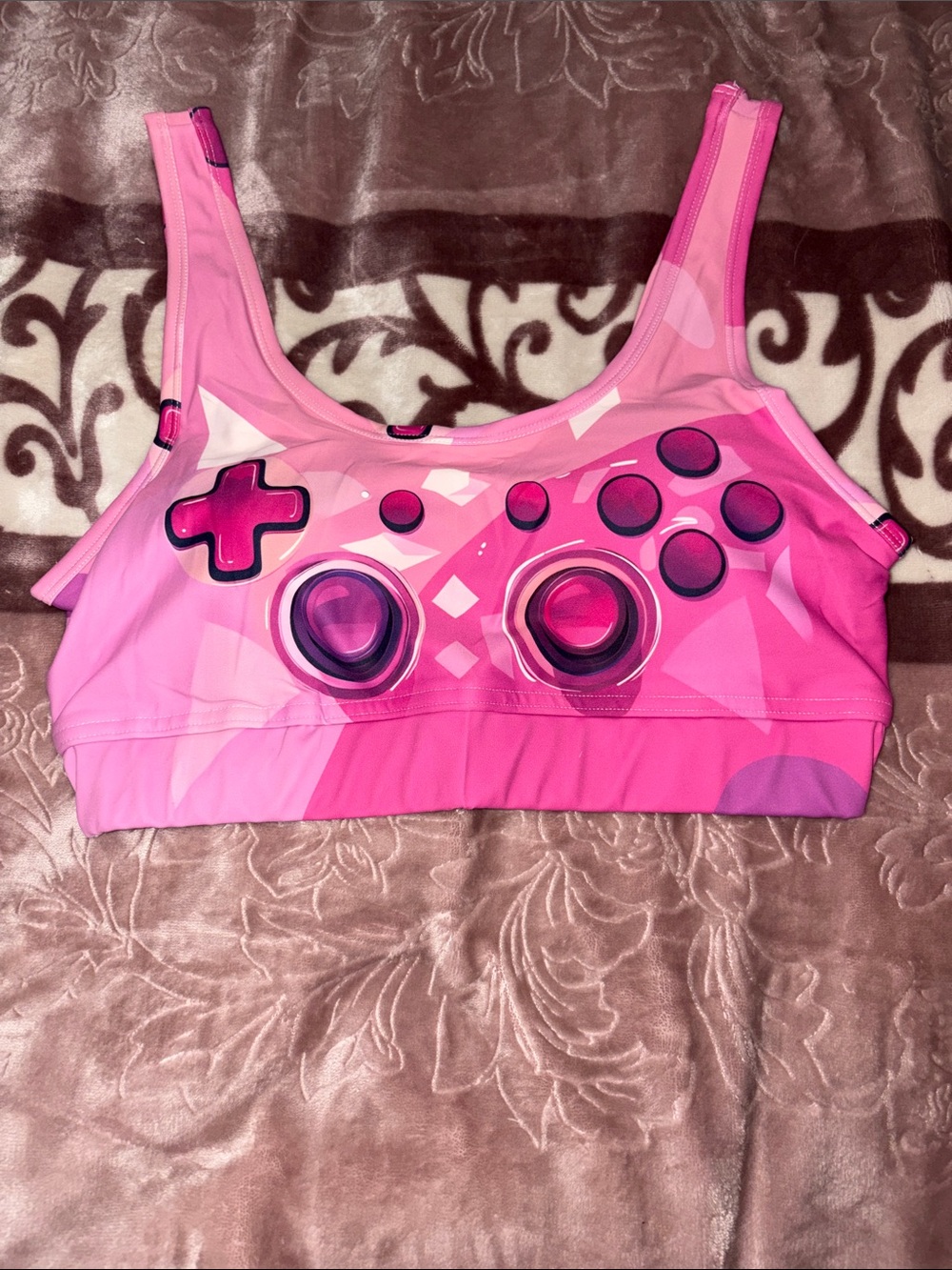 NWOT Pink Gaming Controller Print Sports Bra - Large